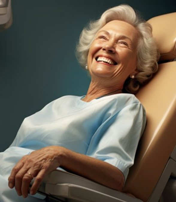 Smiling senior woman in dental treatment chair